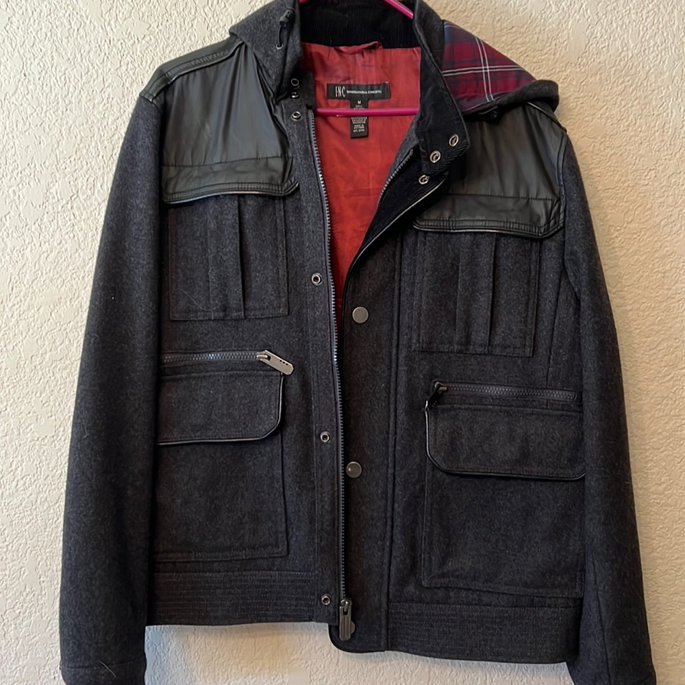 Mens heavy duty jacket with built in hoodie